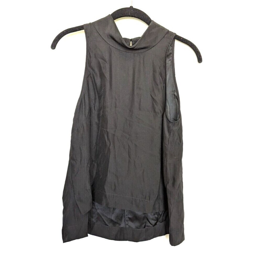 Emerson Thorpe Shirt Womens XS Black Sleeveless Silky‎ Minimalist Office Mature